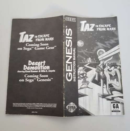 Manual Taz In Escape From Mars Sega Genesis Original (Usado)