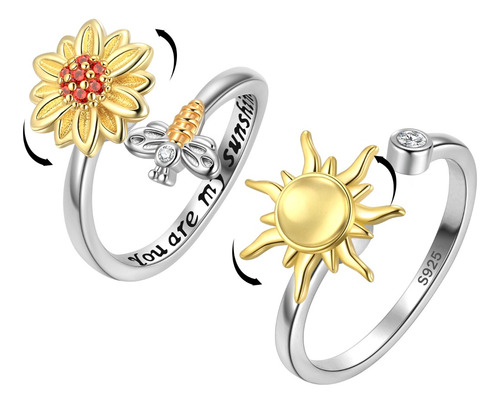 Anillo De Alivio De La Ansiedad De Girasol Para Mujer 2pcs