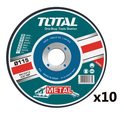 Discos De Corte Metal 10 Piezas 115 Mm Total Tac2211155