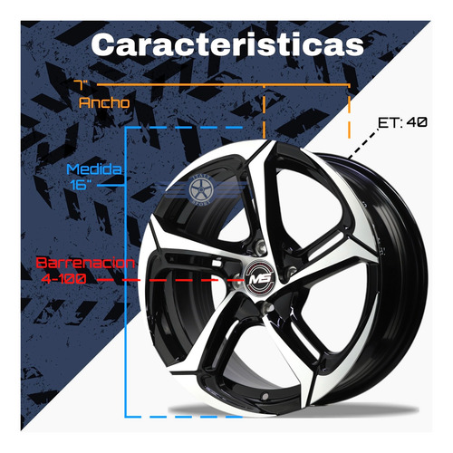 4 Rines 16 Deportivos 4-100 Beat Spark Sonic Aveo Vw Versa Machine Black
