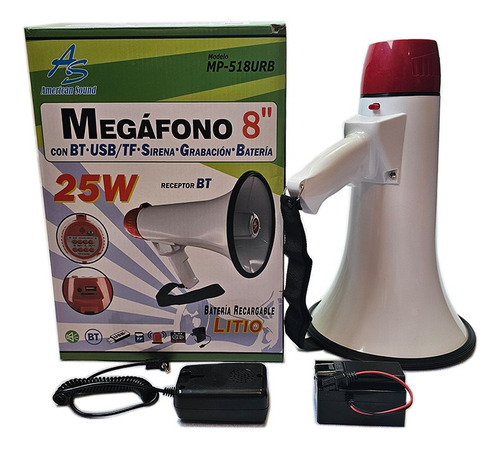 Megafono 8¨ 25w+bateria American Sound Microfono, Grabacion 