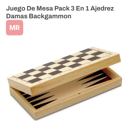 Tablero De Ajedrez Dama Backgamon 3 En 1 Juego De Madera 34c