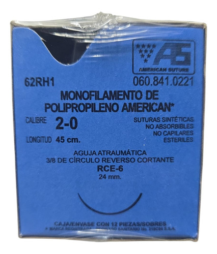Sutura Polipropileno 2-0 24mm 3/8 Reverso C American Suture