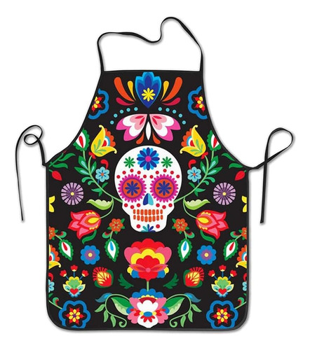 Delantal Cocina Mexicano Calaveras Azucar Flores Babero Dela