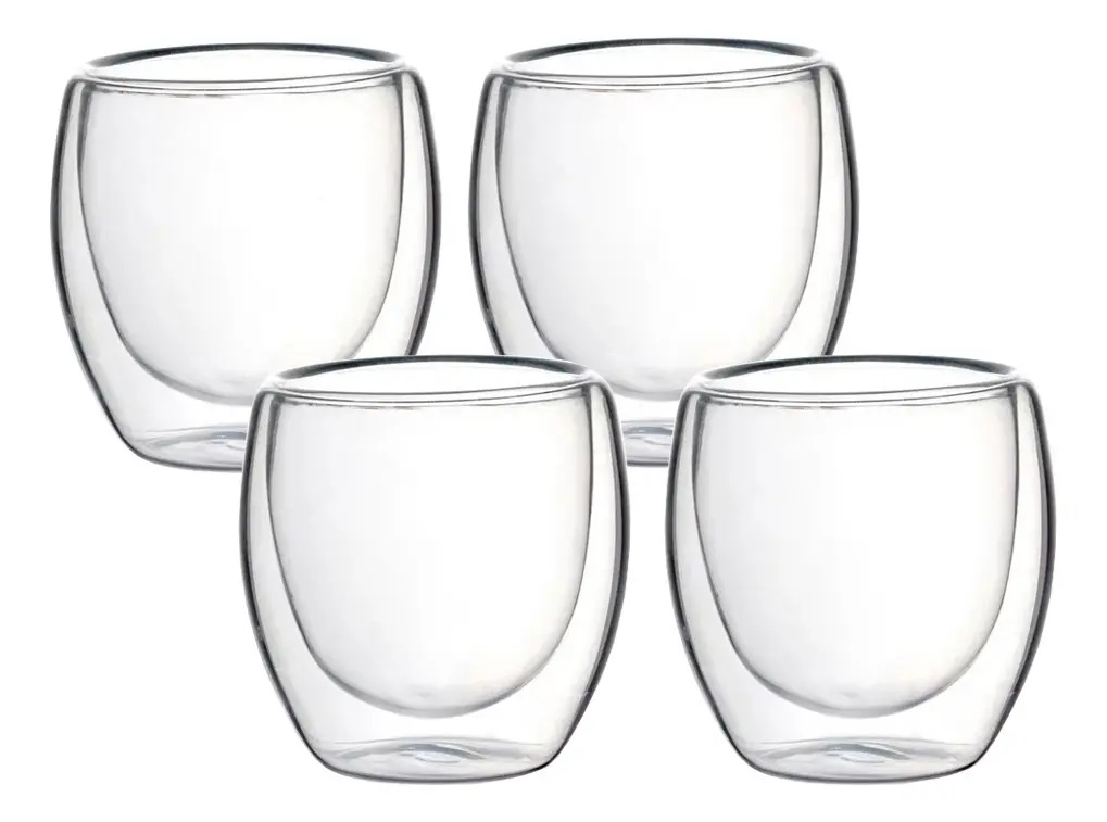 Jogo 4 Copo Parede Camada Dupla Xícaras Café Expresso 90ml Cor Transparente