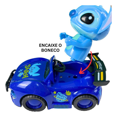 Carrinho Stitch Brinquedo Bate E Volta Com Som Luz Fumaça