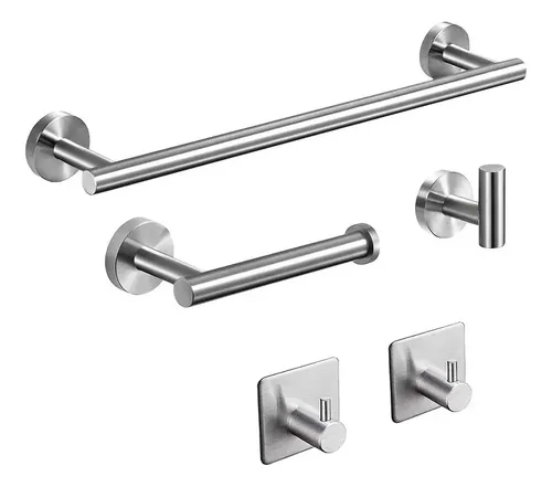 Kit Acessórios Banheiro Cabide Toalheiros Papeleira 5 Peças Yesop Prateado