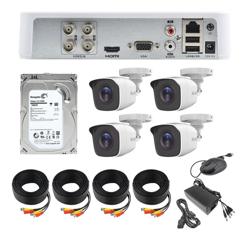 Imagen 1 de 8 de Kit Video Vigilancia 4 Cámaras Hd 720p 1mp Hilook 500gb