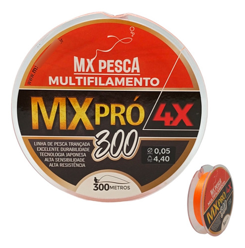 Linha Multifilamento Mx Pesca 300m - 0,10mm Laranja