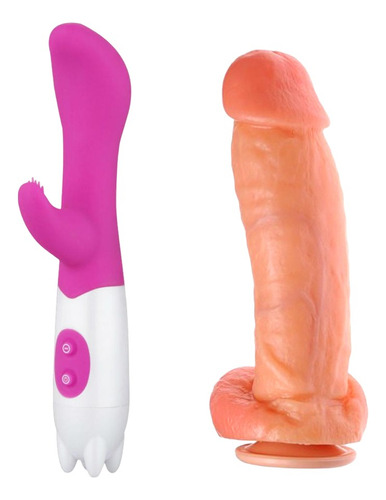 Combo Vibrador Punto G Clítoris + Consolador Realista 16x4cm