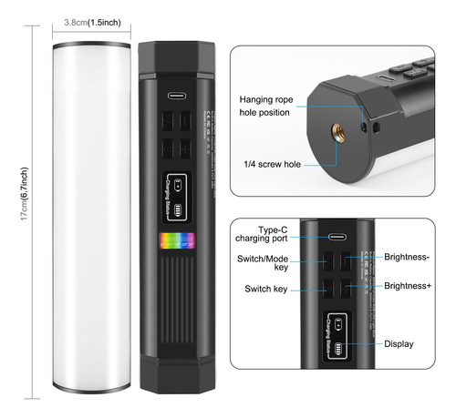 Barra De Luz Led Magnética Rgb De 17 Cm/6,7 Pulgadas, Tubo D