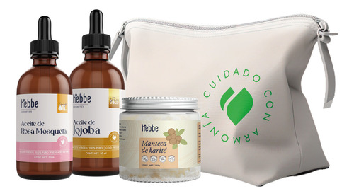 hebbe cosmetics kit hidratante aceite de rosa mosqueta jojoba y karite
