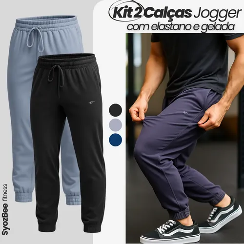 Kit 2 Calças Masculinas Jogger Tactel Com Elastano Academia