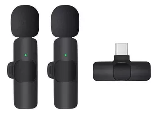 Micrófono De Solapa Inalámbrico Para Android Tipo C, 2 Unida Color Negro