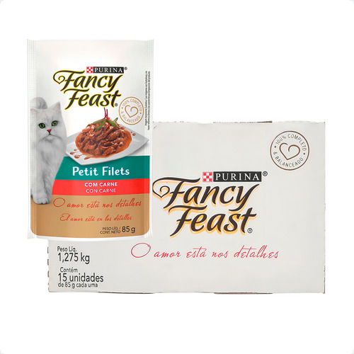 15 Ração Fancy Feast Petit Filets Carne Gatos Adultos 85g
