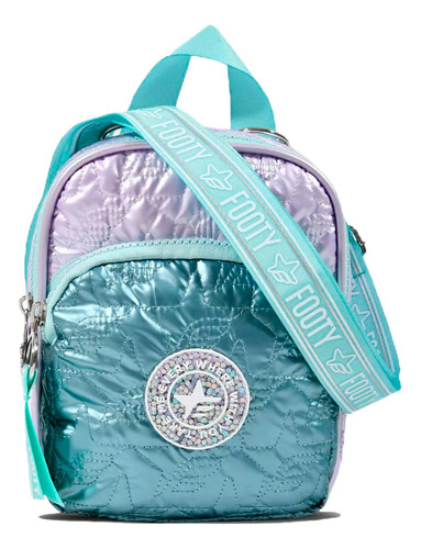 Morral Footy Lifestyle Niña Puffer Lila-vde Metalizado Cli Color Lila-verde Metalizado Correa De Hombro Verde Aqua