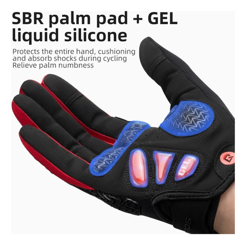 Guantes Rockbros Largos De Invierno Ciclismo Con Pads De Gel Negro Y Rojo Xl