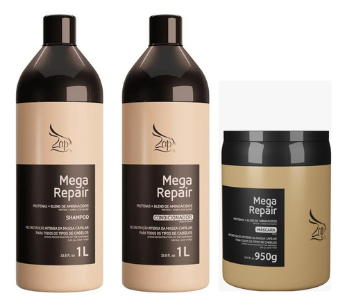 mascascara e shampoo e condicionador Zap mega repair reconstrução de 3L 3kg