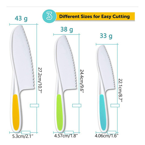 . Juego De 3 Cuchillos De Cocina Para Hornear Para Niños