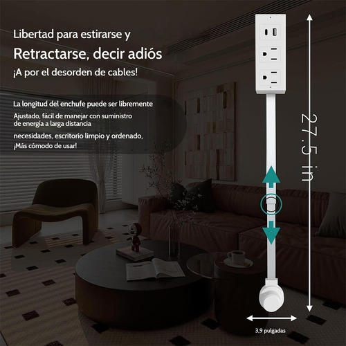 Cj Tomacorriente Extendido Y Giratorio Con Usb-a, Usb-c