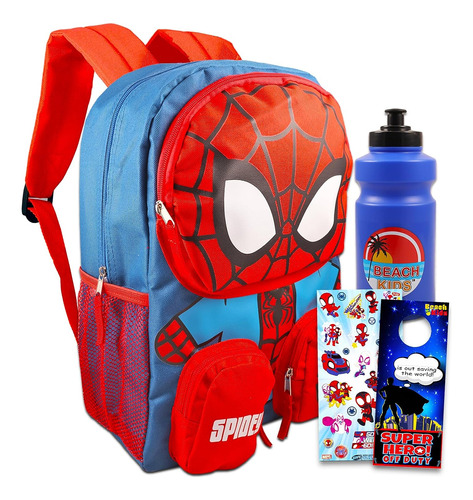 Spiderman 16  Mochila Niños Set Bundle, Pegatinas, Bot...