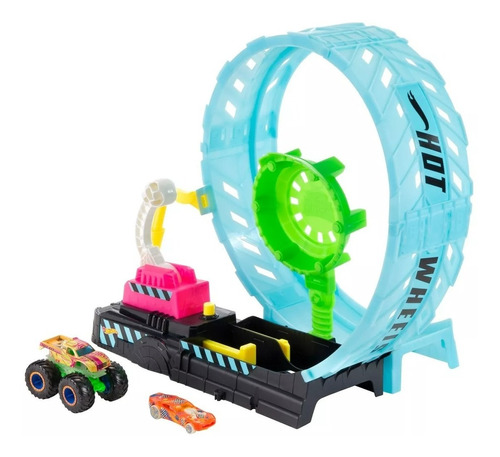 Set Juego Hot Wheels Monster Trucks Giro360 Glow In The Dark