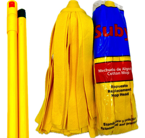 9 Mechudo Trapeador Suby Algodón Bayeta Mop C/bastón Metal