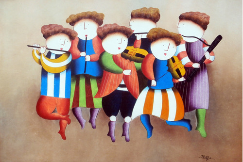 Raybol Roybal Cuadro Musicos Colorido Alegre - 60x90 Cms