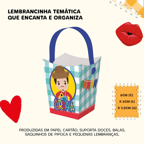 Cachepot com Alça Para Guloseimas Festa Junina Caipirinha Menino 8 Un