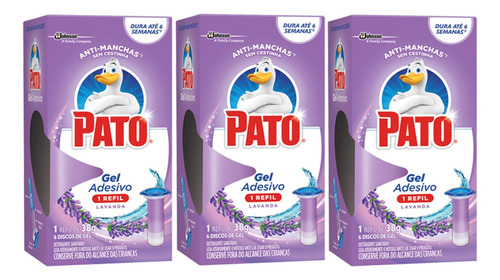 3 Refil Gel Adesivo Sanitário Pato Lavanda 38g Com 6 Discos