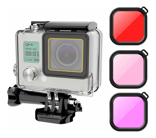 Kit Carcasa Buceo 40m+ 3 Filtros Case Para Gopro Hero 4, 3+ 