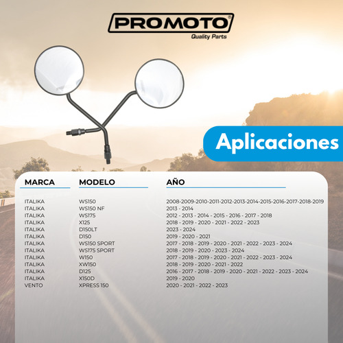 Juego Espejos Promoto P/italika Ws150 C/adaptador 8 A 10 Mm
