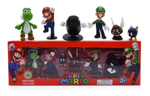 Super Mario Bros Luigi Yoshi Colección 6 Figuras En Caja