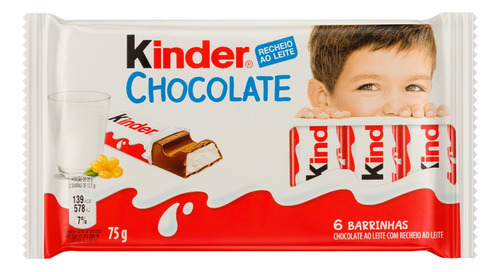 Chocolate Ao Leite Recheio Ao Leite Kinder Pacote 75g 6 Unidades