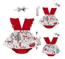 Comprar Hermoso Body Vestido  Bebé Niñas Navideño Con Vincha 