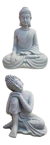 Estatua De Buda De Piedra Arenisca De 2 Piezas, Grande