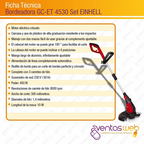 Imagen 7 de 8 de Bordeadora Electrica Einhell 450w + Carreteles De Repuesto