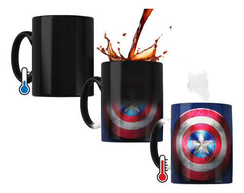Taza Mágica Capitan America Termosensible Importada Negro 03 Capitan America