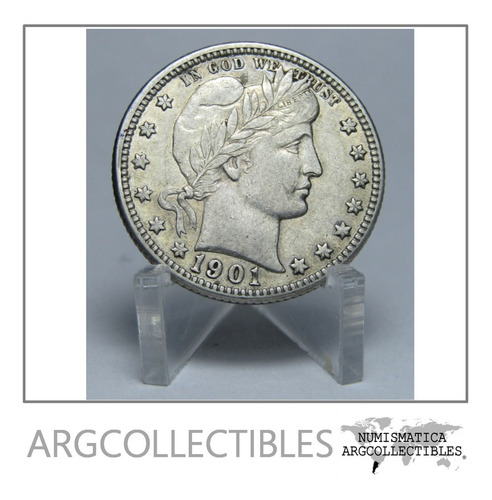 Usa Moneda 1/4 Dolar 1901 O Plata Barber Km-114 Xf
