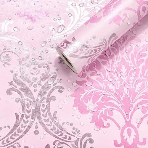 Papel Mural Pvc Autoadhesivo Rollo 10mx60cm Estampado Rosa