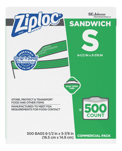 Bolsas Ziploc Para Sndwiches, Pestaas Fciles De Abrir, 500 U