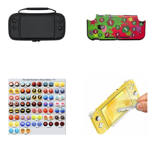 Estuche + Protector Splatoon + Vidrio + 2 Grips Switch Lite