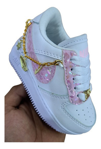 Zapatos Nike Af1 Air Force One Blanco Cadenita Niños Niñas 