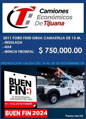 Camion 2011 Ford F550 Grua Canastilla 13 M Insulada 4x4