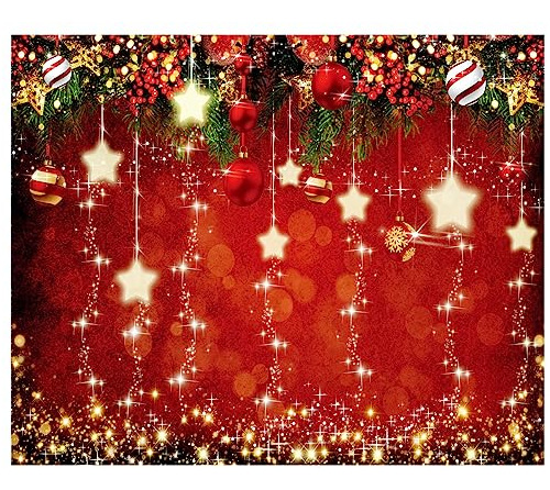 Dhxxsc 7x5ft Red Christmas Backdrop Sparkling Stars Nmf6t