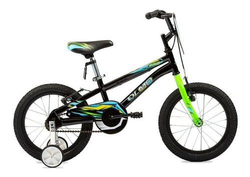 Imagen 1 de 2 de Bicicleta infantil Olmo Infantiles Bold R16 frenos v-brakes color negro/verde con ruedas de entrenamiento