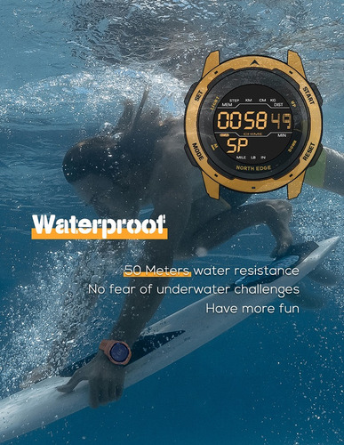 Reloj North Edge Mars Podómetro Contador Calorías Amarillo