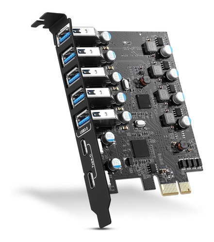 Tarjeta De Expansión Pci-e A Usb 3.0 Tipo C De 7 Puertos