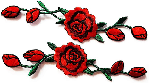 Hho Flor Rosa Roja Vides Bordado Applique Patch Hermosas Flo