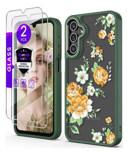 Funda P/samsung A25+protectores De Vidrio Flores Verde